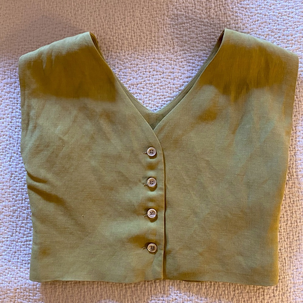 Rachel Comey Cropped V-neck Vest Tank Yellow Lime Green 0